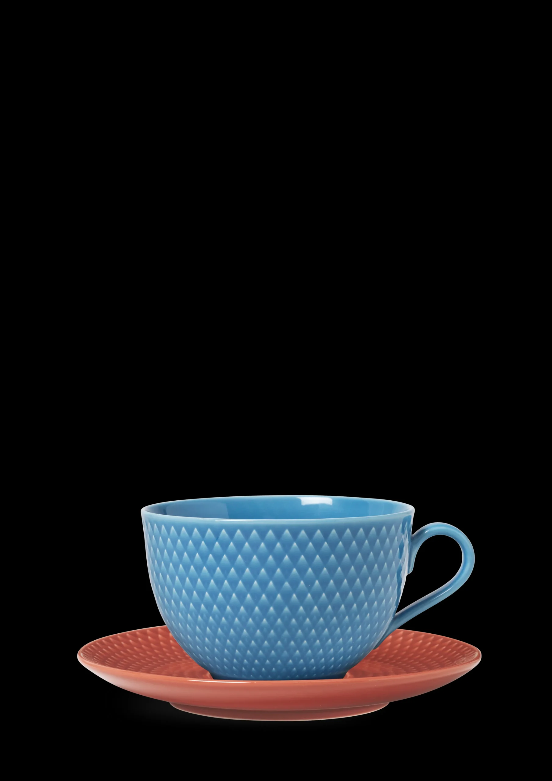Lyngby Porcelæn Rhombe Color Tekop/underkop blå/terracotta
